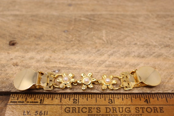 Vintage Floral Collar Clip / Chain Sweater Clip /… - image 3