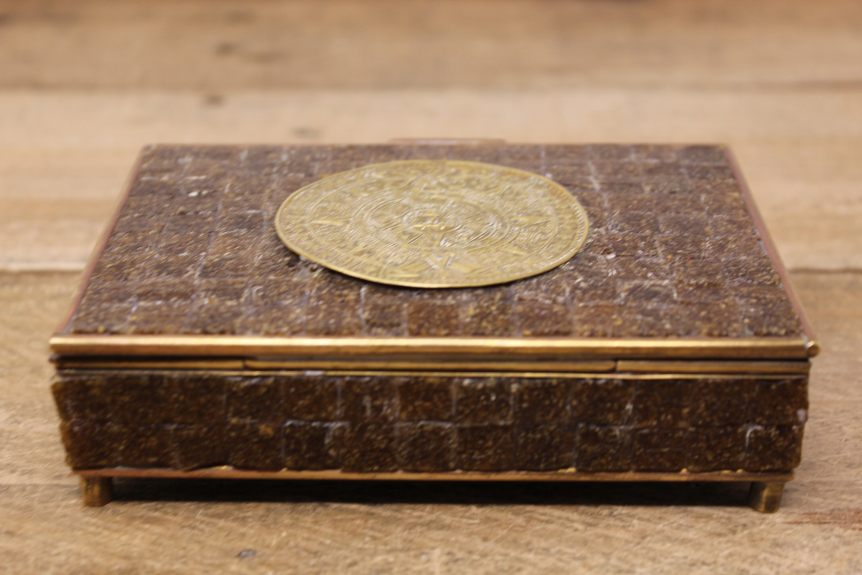 Vintage Brass & Stone Aztec / Mexican Themed - Mayan Calendar Wood ...