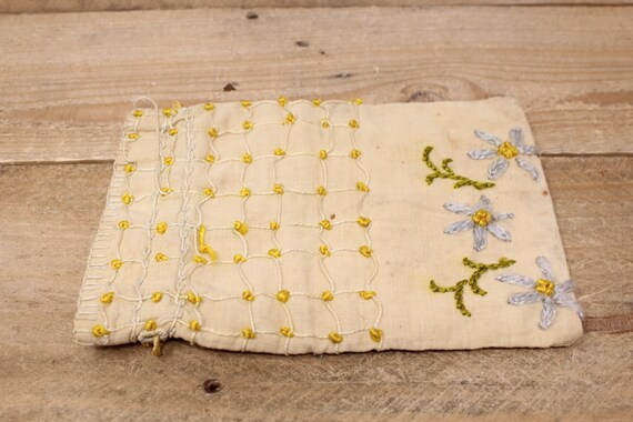 Antique Hand Embroidered Linen Hand Bag / Purse w… - image 3