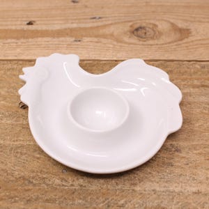 Vintage White Chicken Shape Porcelain Egg Cup / Plate