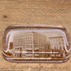 Antique Glass Paperweight - Sepia Photo - Kennard Building - Manchester - New Hampshire