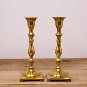 Set of Brass Candlestick Holders with Square Bases