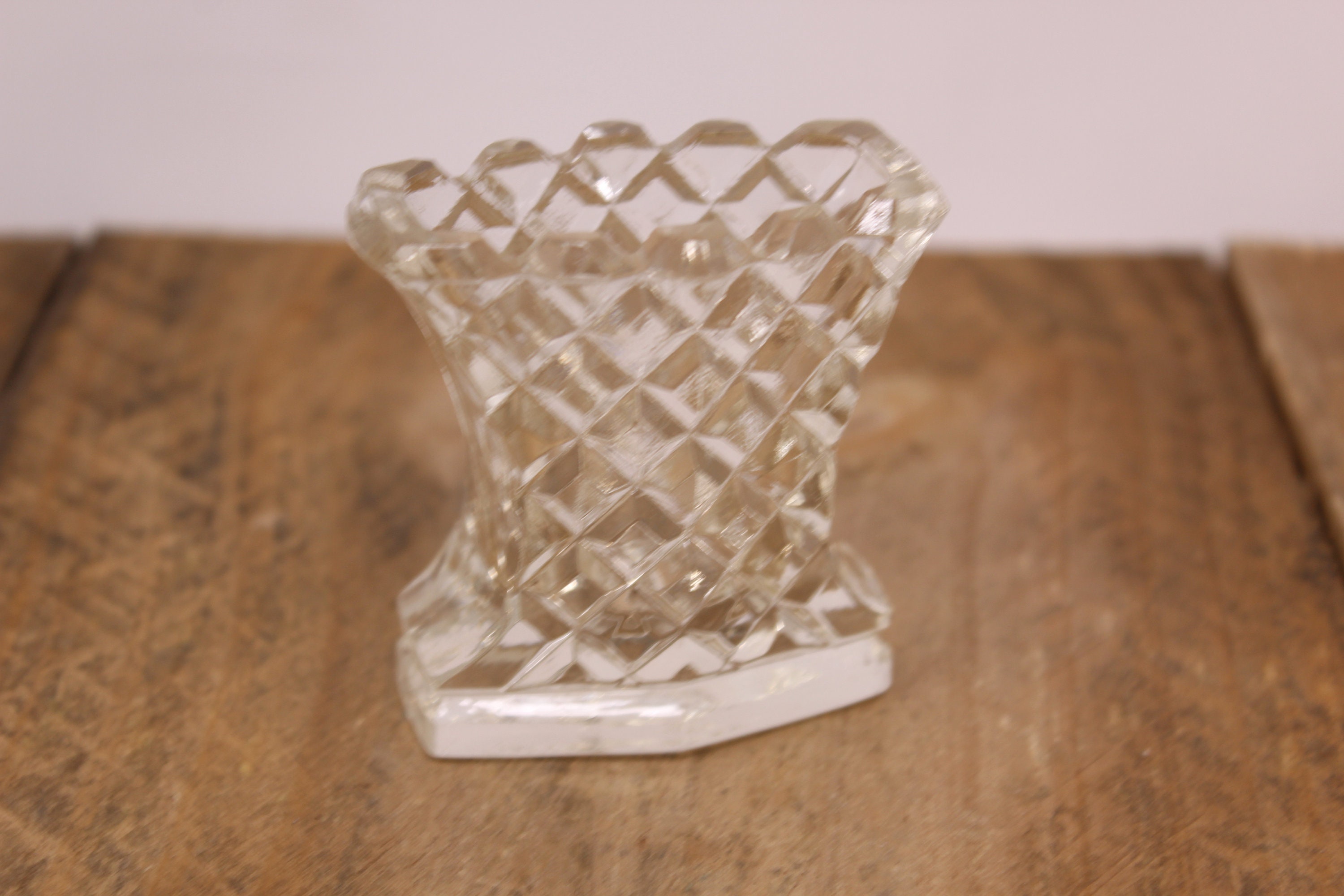 Vintage Pressed Glass Toothpick Holder Diamond Design Etsy