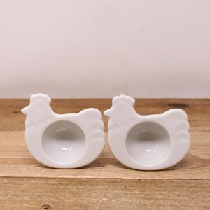 Set of 2 White Chicken Shape Porcelain Egg Cups