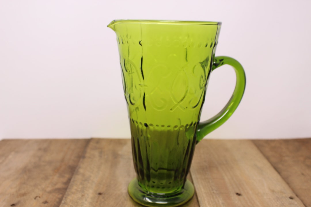Vintage Emerald Green Fleur De Lys Design Glass Water Jug / Pitcher Etsy
