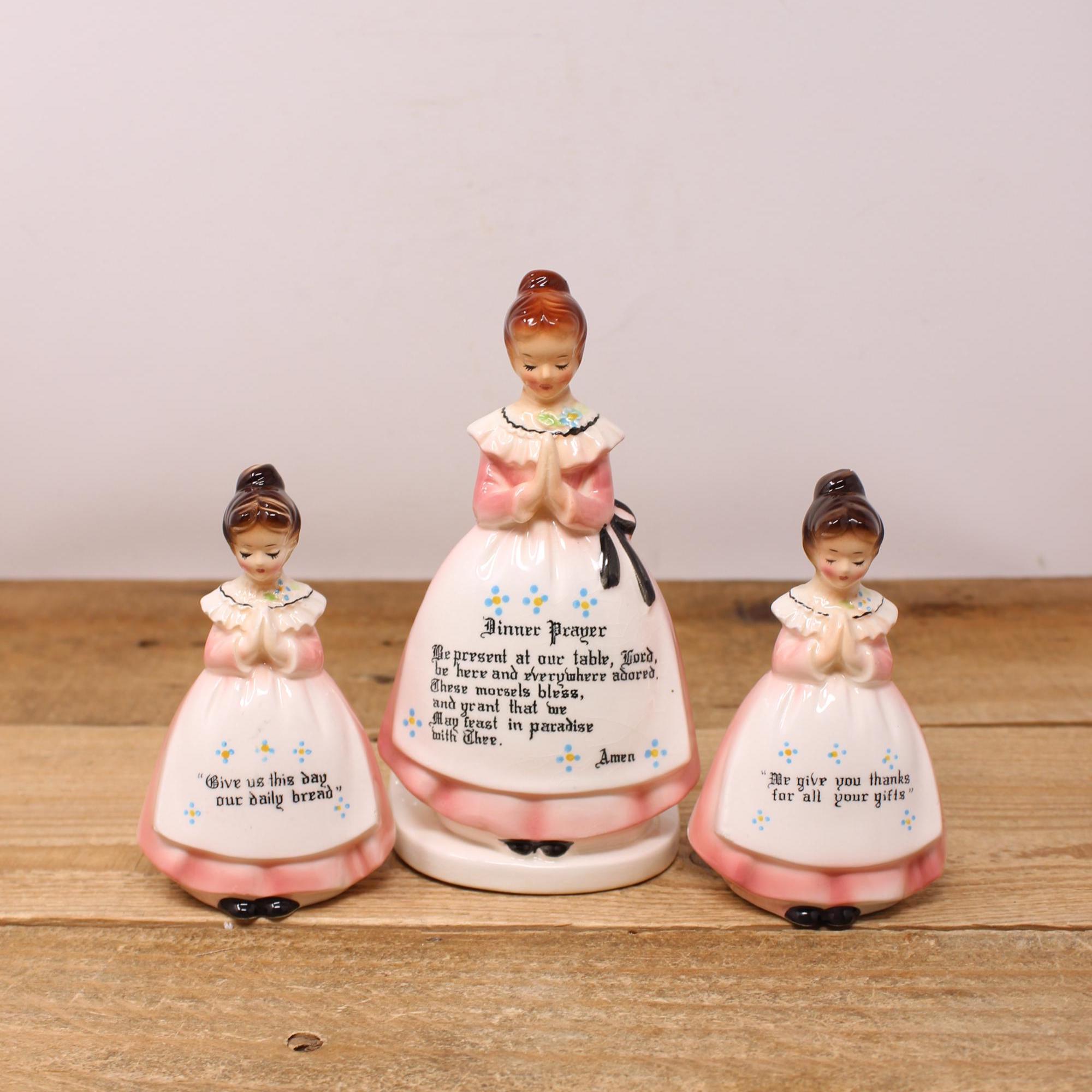 Vintage Enesco Ceramic Praying Lady - Napkin Holder With Matching