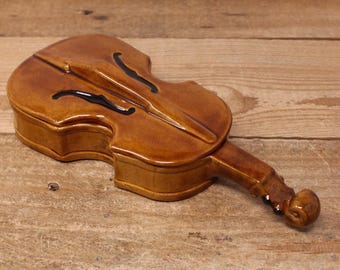 Vintage Violin Shaped Ceramic Trinket / Keepsake Box by Echo of PEI
