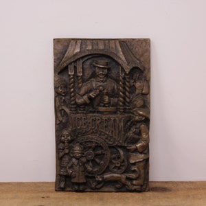 Vintage Robert Olley Cold Cast Plaque - Ice Cream Cart