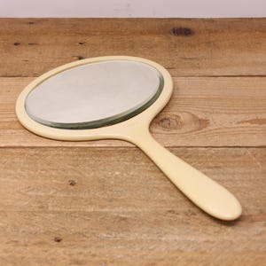 Antique Ivory Pyralin - French Ivory - Pyralin - Hand Held Oval Vanity Mirror