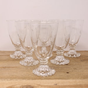 6 Anchor Hocking - Etched Clear Glass Boopie Water Goblets - Leaf and Vine Design