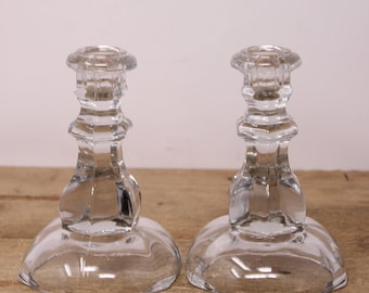 Vintage Set of Clear Glass Candlesticks / Taper Candle Holders