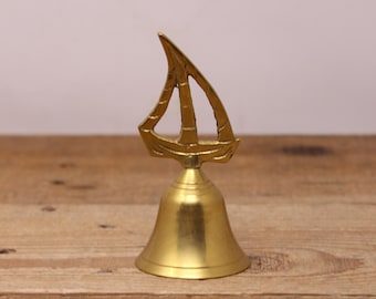 Vintage Brass Bell with Sailboat Design  Handle - Made in India