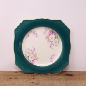 Vintage Royal Winton -Grimwades &quot;A&quot; - Teal & Pink Floral  Plate — Made in England