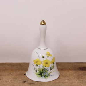 Vintage White Porcelain Bell Decorated with Yellow Buttercups