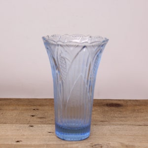Vintage Light Blue Fluted Pressed Glass Vase