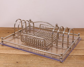 Vintage MCM Silverplate Toast Rack: Acrylic Buffet Caddy