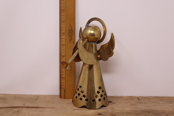 Vintage Brass Angel Candle Snuffer Playing A Lute Christmas Instrument