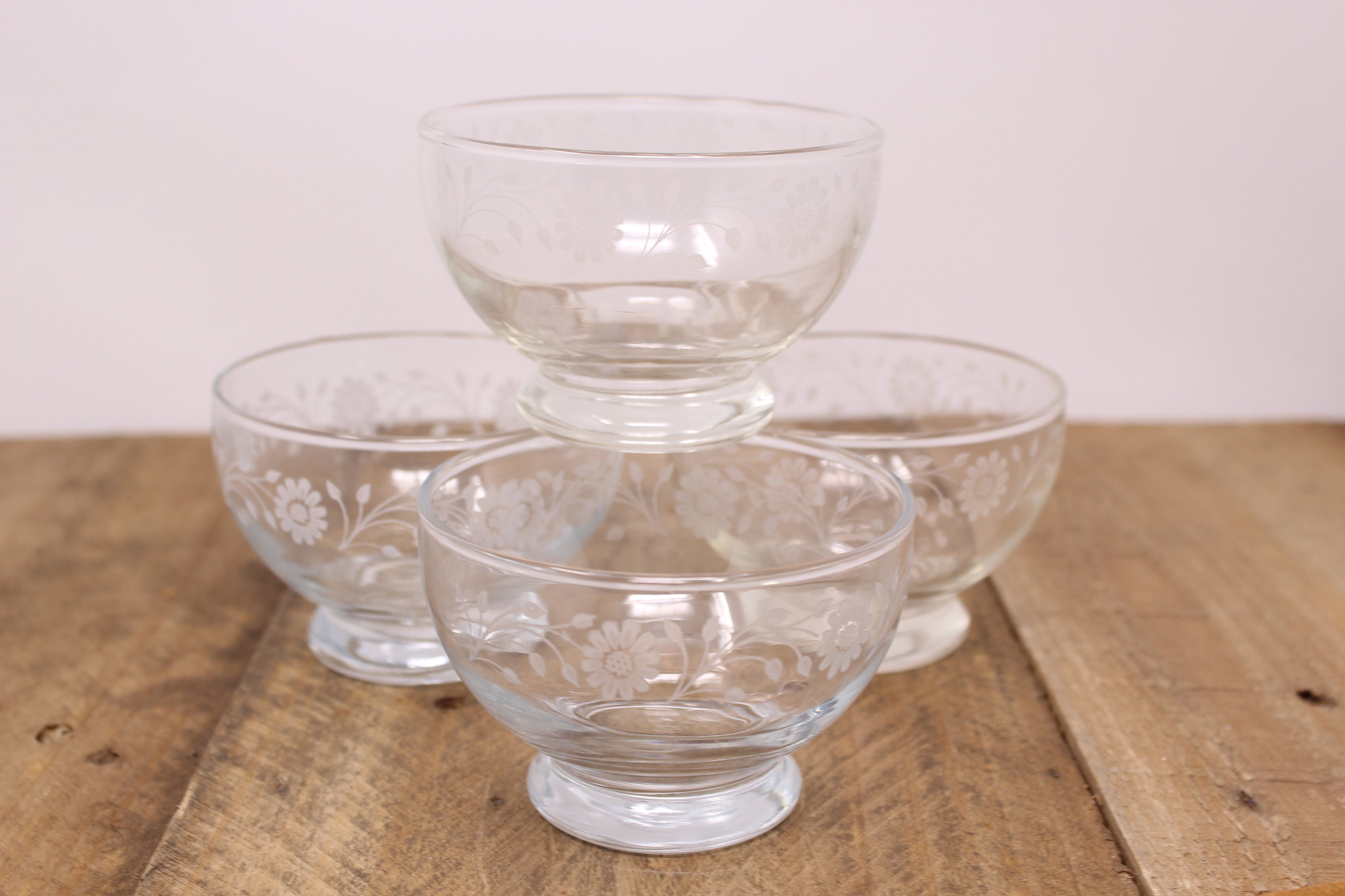 4 Vintage Dessert Cups with Sunflower Etched Pattern Etsy
