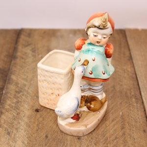 Vintage Porcelain  Girl Figurine with Goose Planter/Vase