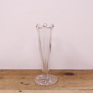 Vintage EAPG Trumpet Bud Glass with Scalloped Patterned Base - 6.5 Inches