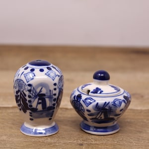Vintage Ceramic Blue & White Pepper Shaker and Salt Bowl