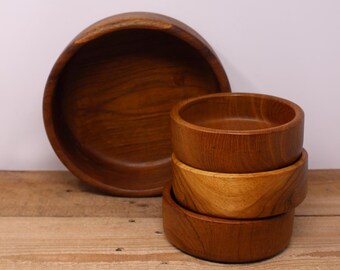 Ensemble de saladiers vintage en bois de teck - Bols de service Thaïlande