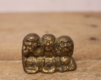 Vintage Small Brass Monkeys Figurine - Three Wise Monkeys  - Hear - See - Speak - No Evil