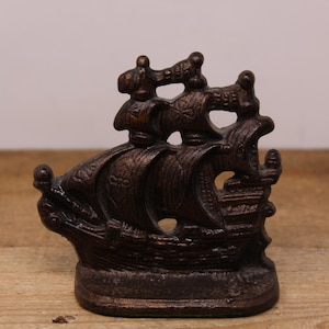 Vintage Cast Bronze Ship Bookend - Nautical Themed Bookend - Doorstop
