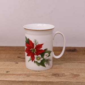 Vintage Roy Kirkham Pottery - Poinsettia - Fine Bone China Coffee / Tea Mug