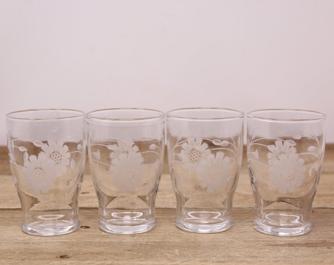4 Vintage Clear Dominion Glass Cornflower Design Juice Glasses Etsy