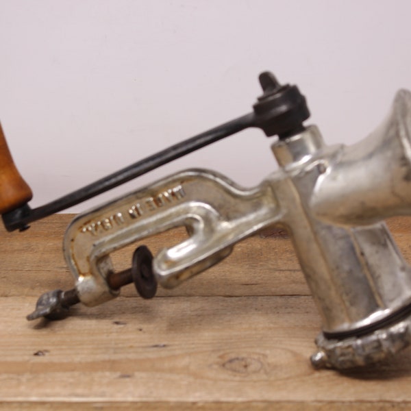 Keystone 50 Meat Grinder - Metal Meat Grinder Hand Crank Wood Handle - Colebrookdale I. Co. - Boyertown, PA