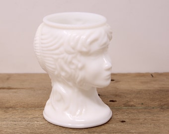 Vintage White Milk Glass - Ladies Head Design Flower Vase / Planter