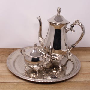Vintage Silver Plated Coffee Set – Footed Pot, Sugar Bowl & Tray
