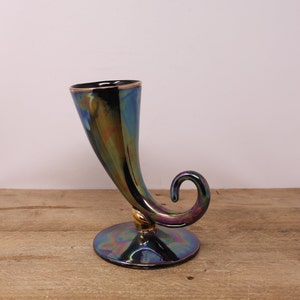 Vintage Art Deco Ceramic Lustre Horn Vase with Gilt Edge
