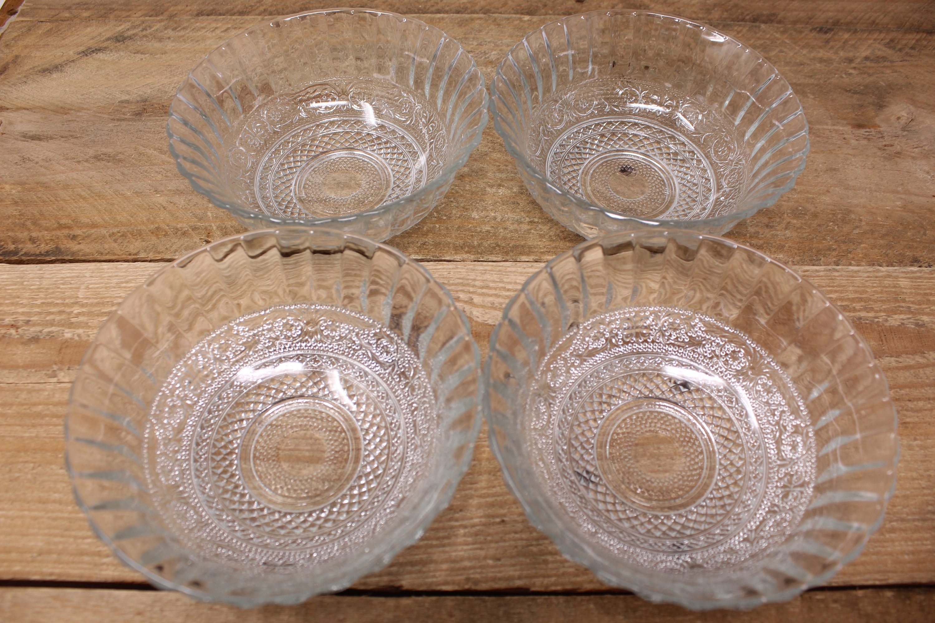 Service à Dessert Vintage : Saladier + 5 Coupelles En Verre Dépoli Motifs Fleurs