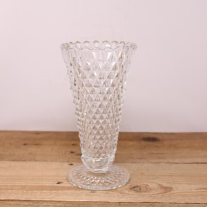 Vintage Indiana Glass - 8" Diamond Point Pressed Glass Footed Trumpet Vase