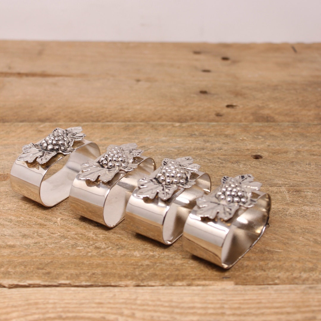 Silver Plated Grape Napkin Rings - Set of 4, 3D Design - Etsy UK