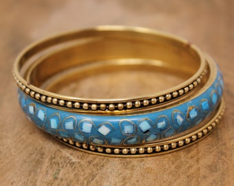 Vintage Chinese Enamel Cloisonné  Bangle Bracelet with 2 Narrow Bangles