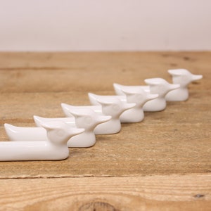 6 Vintage White Porcelain Duck Knife Rests