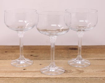3 Vintage Champagne / Tall Sherbet Glasses with 8-Sided Stem