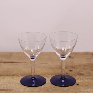 2 Elegant Sherry / Cordial / Small Wine Glasses with Cobalt Blue Feet