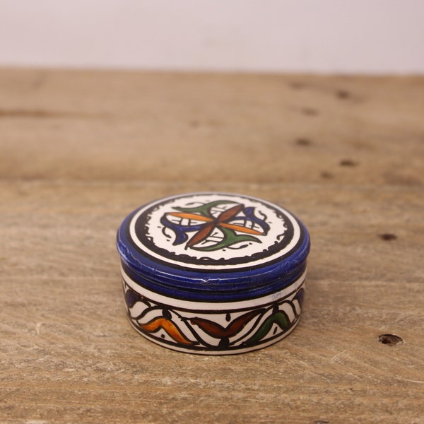 Vintage Moroccan Style Round Porcelain Trinket Box