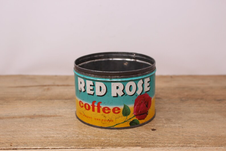 Vintage Red Rose Coffee Metal Tin 1 lb. Tin empty without Lid image 2