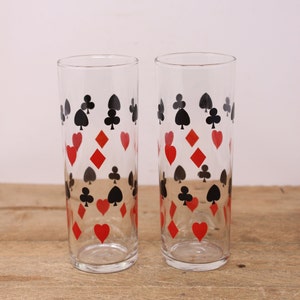 2 costumes de cartes à jouer vintage / Lunettes de poker - Verres High Ball - Dominion Glass