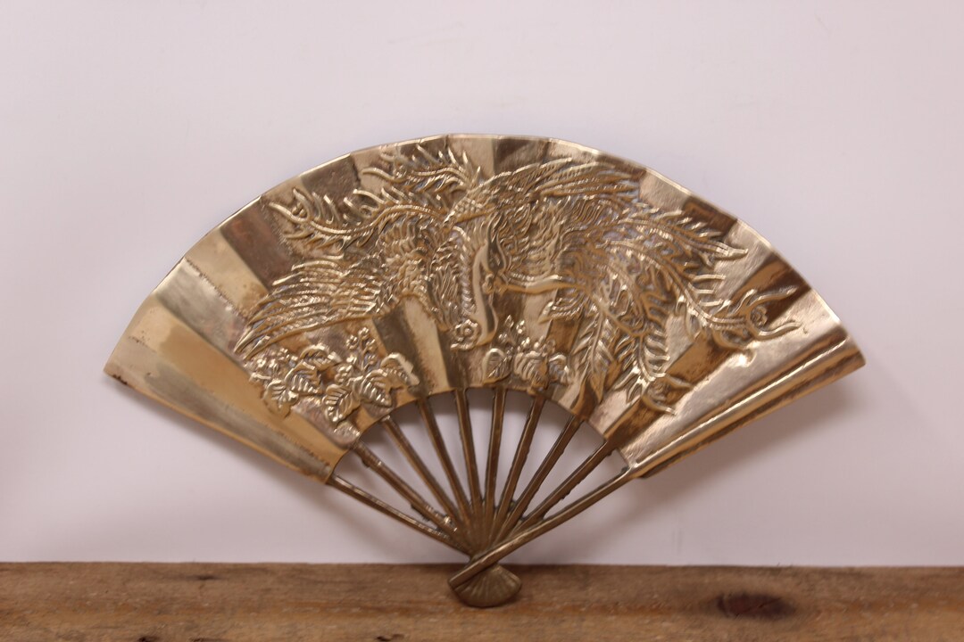 Vintage Solid Brass Hand Fan Wall Decor Dragon / Phoenix Etsy