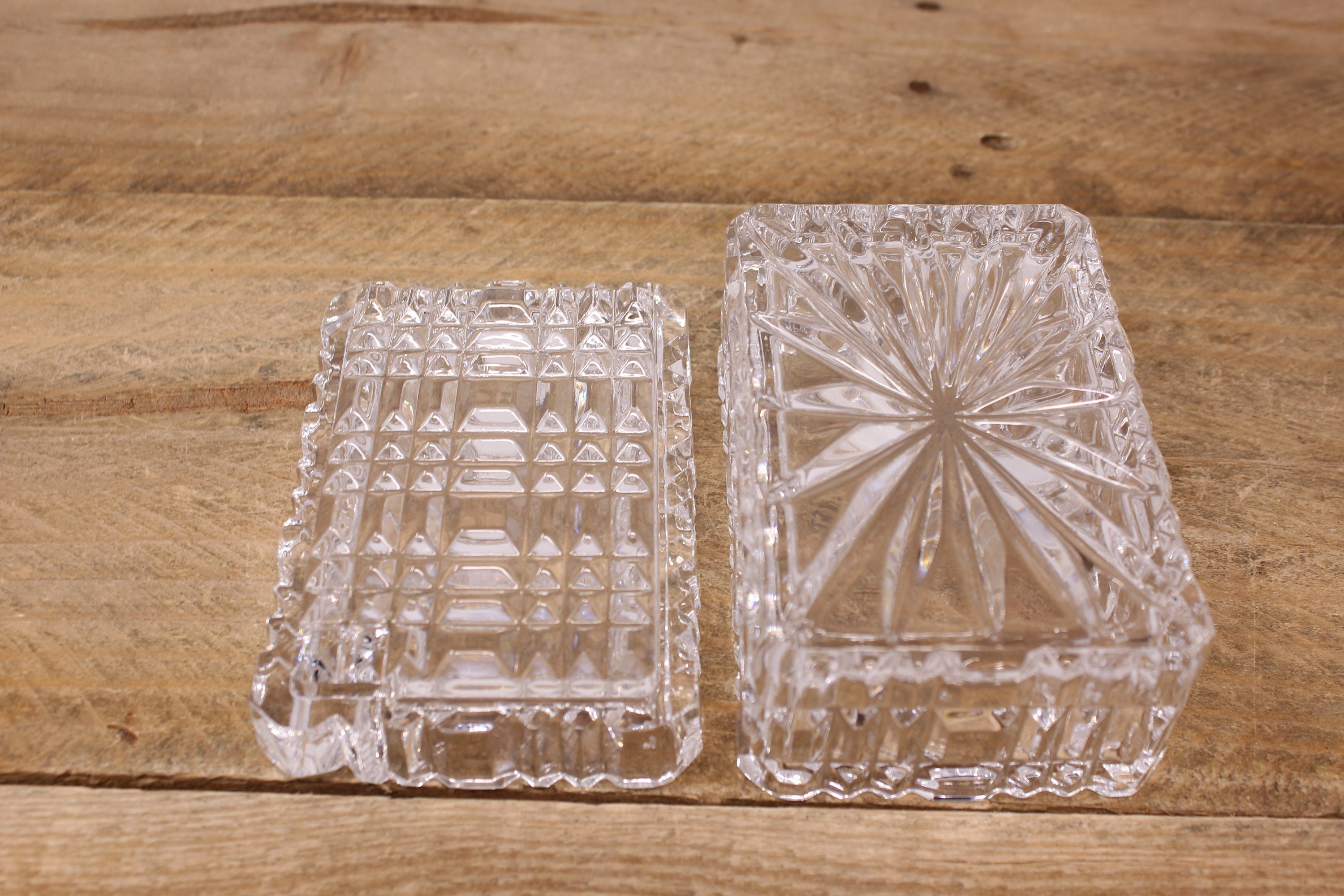 Vintage Cut Crystal Ashtray Cigarette Case Set - Lid and