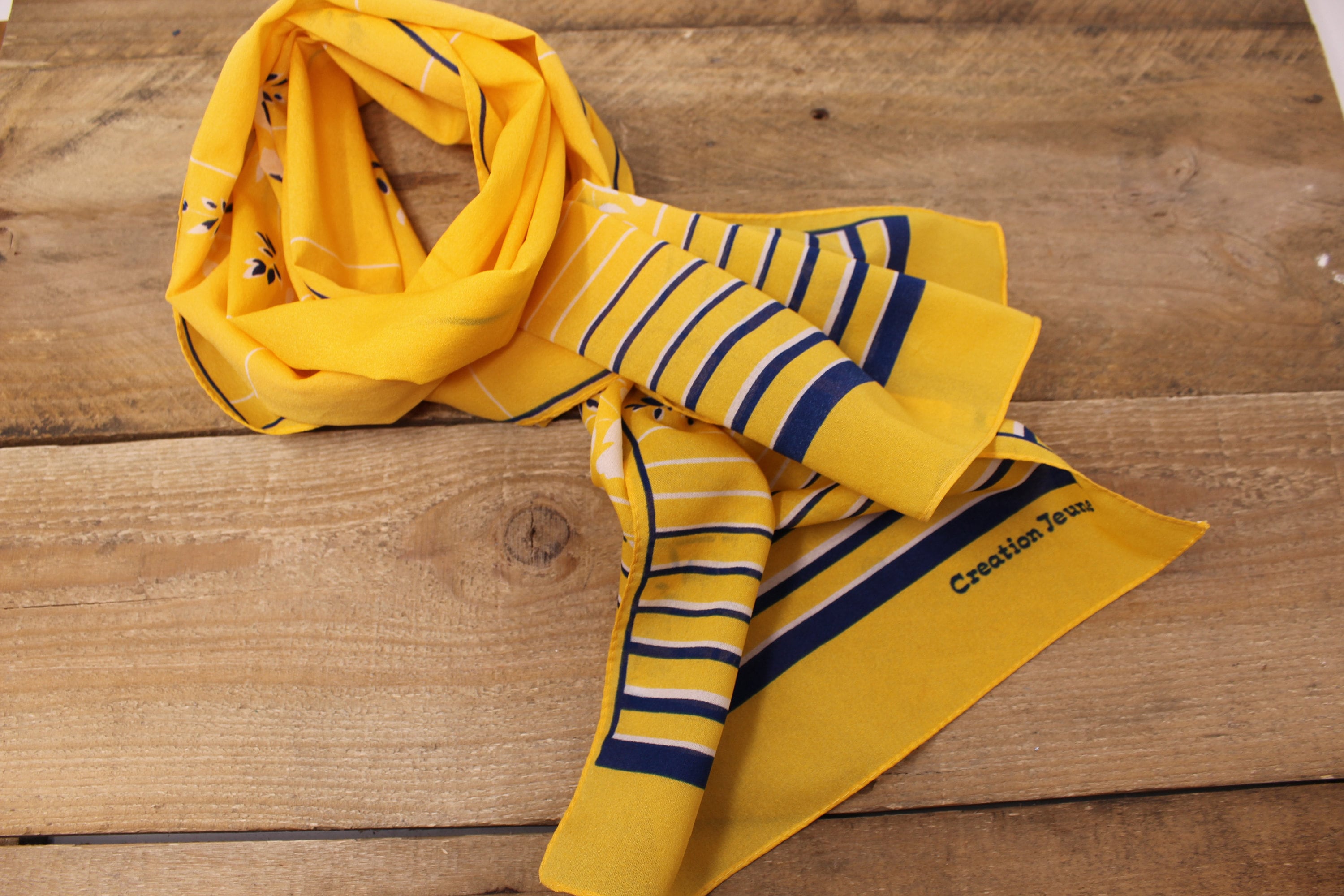 Creation Jeune Long Yellow / Navy Floral Design Scarf - Etsy Creation Jeune Long Yellow / Navy Floral Design Scarf - Etsy