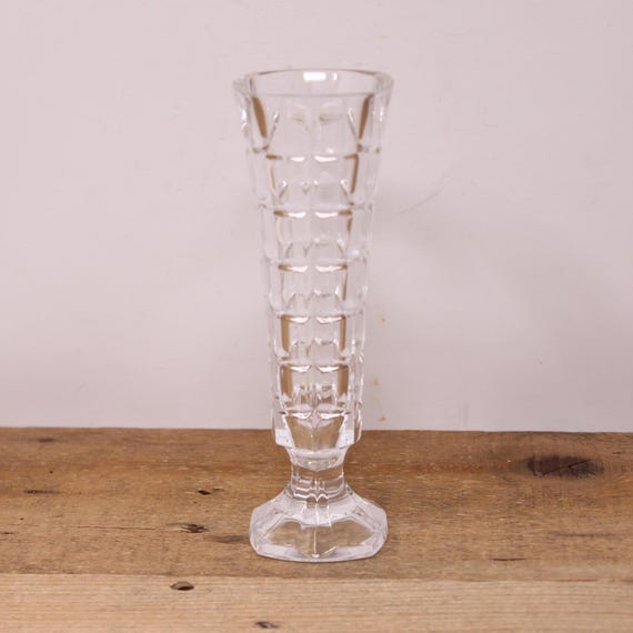Vintage Cristal D'Arques Durand Vase – Soliflor Clear Cut Glass, Square Pattern