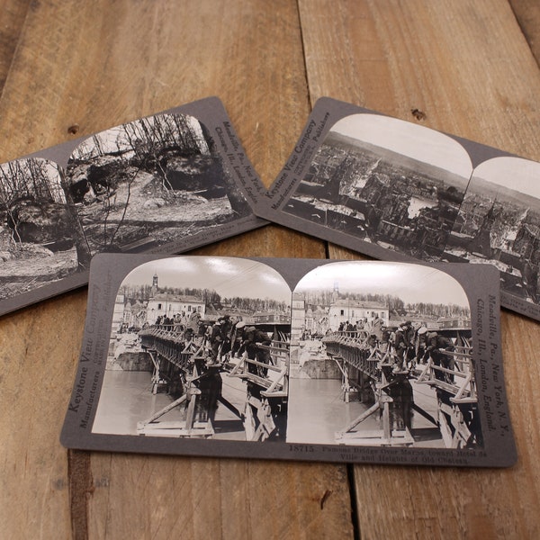 Set of 3 - WWI Stereoscope Card - Keystone Viewer Company - 18715 - 18716 - 18725