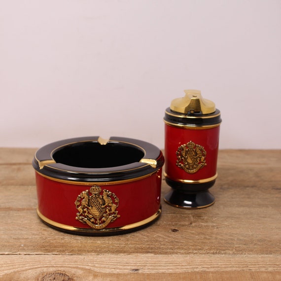 Ronson - Handmade Florentine Ceramic Lighter & Ashtray Set - Etsy